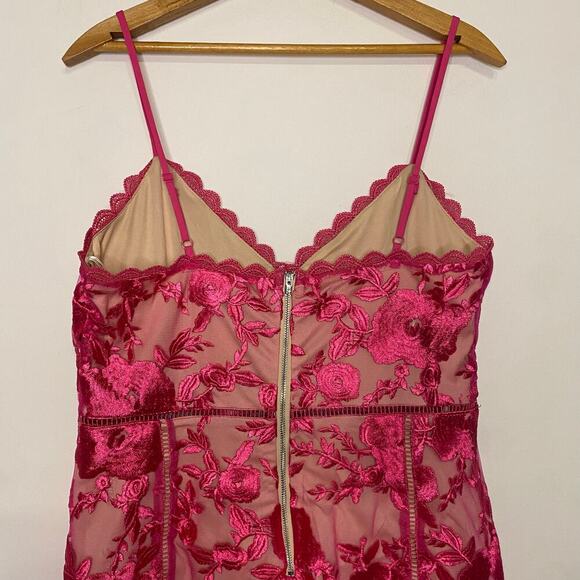 Lulus Mini Dress Hot Pink Lace Floral Bodycon Party Size Large Romantic - Picture 7 of 11